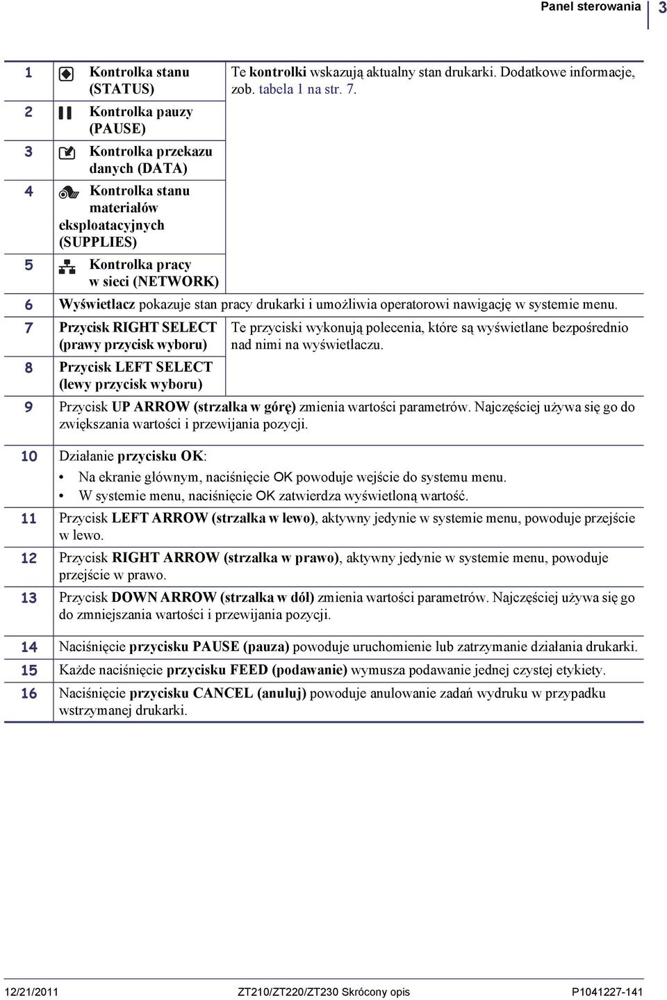 umożliwia operatorowi nawigację w systemie menu. 7 Przycisk RIGHT SELECT (prawy przycisk wyboru) Te przyciski wykonują polecenia, które są wyświetlane bezpośrednio nad nimi na wyświetlaczu.