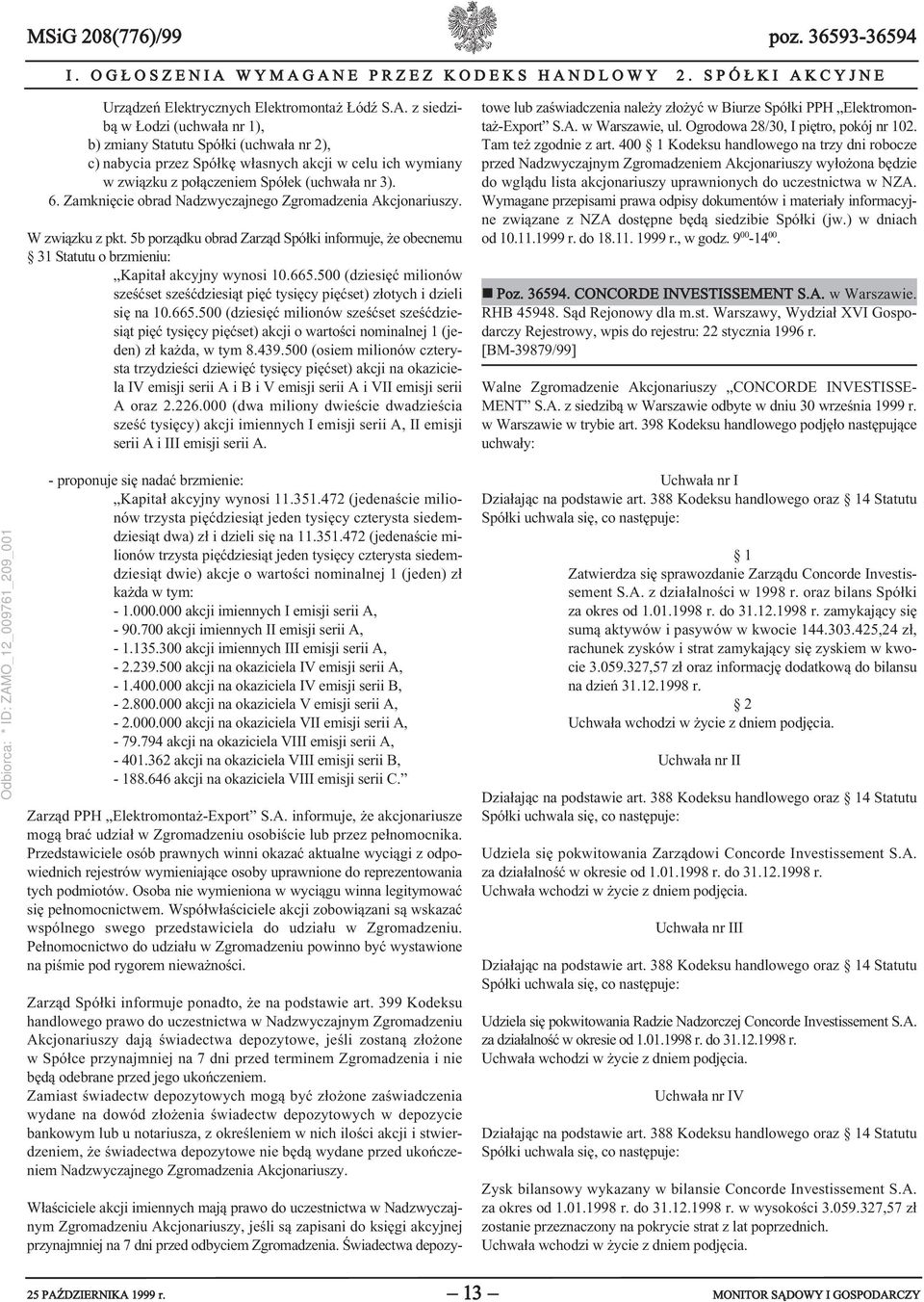 6. Zamknięcie obrad Nadzwyczajnego Zgromadzenia Akcjonariuszy. W związku z pkt. 5b porządku obrad Zarząd Spółki informuje, że obecnemu 31 Statutu o brzmieniu: Kapitał akcyjny wynosi 10.665.