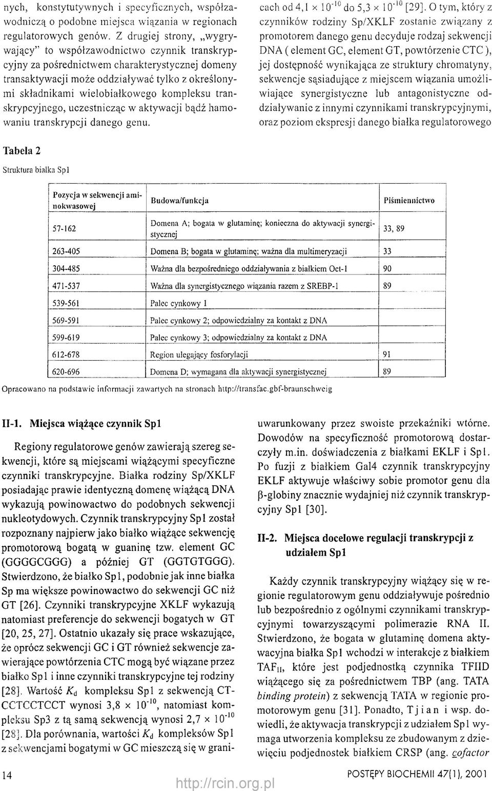 kompleksu transkrypcyjnego, uczestnicząc w aktywacji bądź hamowaniu transkrypcji danego genu. z sekwencjami bogatymi w GC mieszczą się w granicach od 4,1 x 10" 10 do 5,3 x 10" 10 [29].