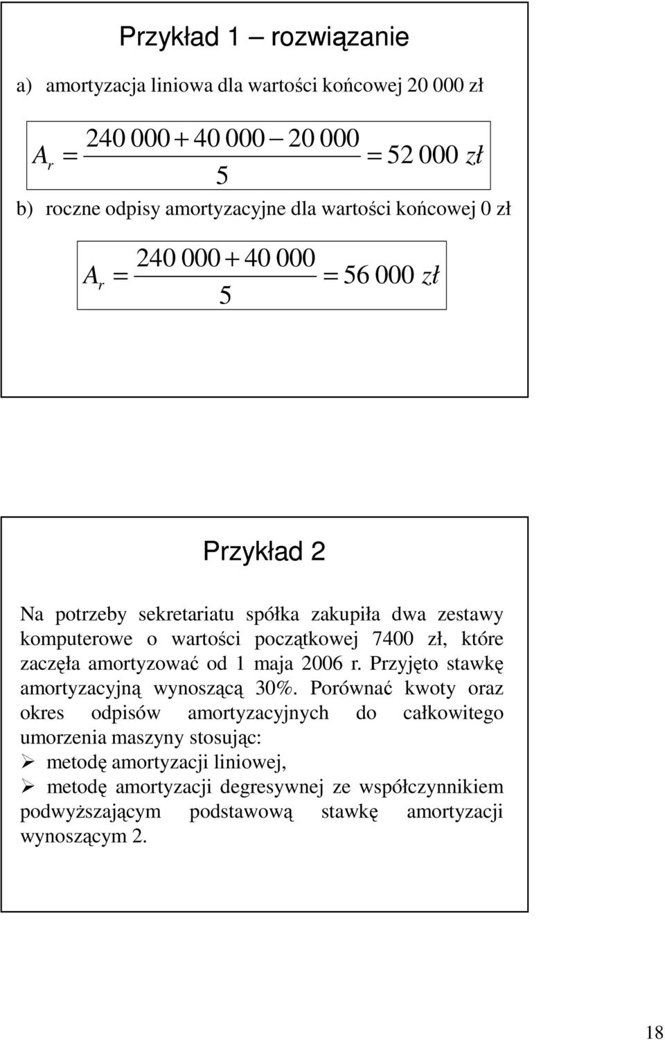 7400 zł, które zaczęła amortyzować od 1 maja 2006 r. Przyjęto stawkę amortyzacyjną wynoszącą 30%.