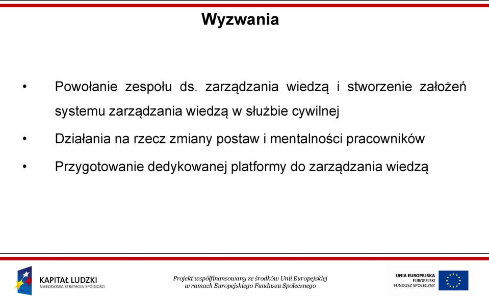 zarządzania wiedzą w służbie cywilnej Działania na rzecz