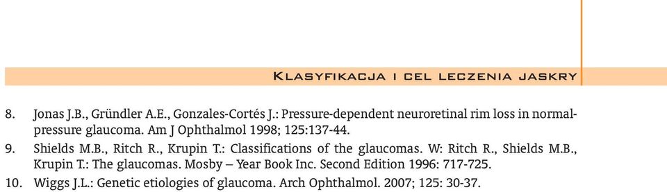 Shields M.B., Ritch R., Krupin T.: Classifications of the glaucomas. W: Ritch R., Shields M.B., Krupin T.: The glaucomas.