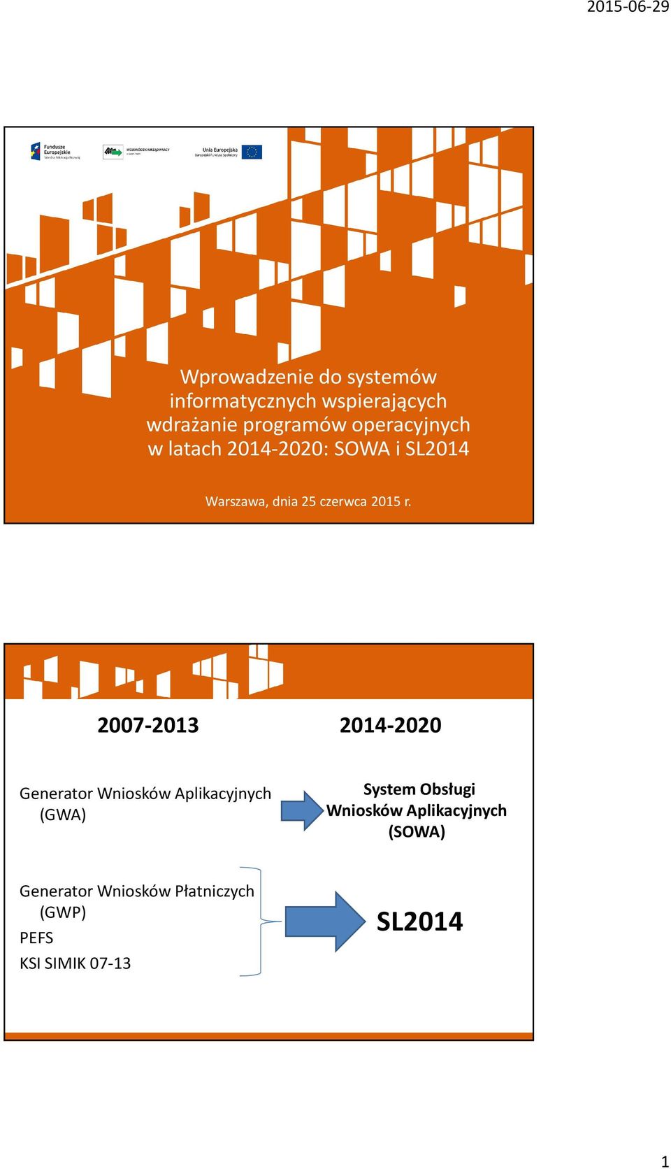 2007-2013 2014-2020 Generator Wniosków Aplikacyjnych (GWA) System Obsługi