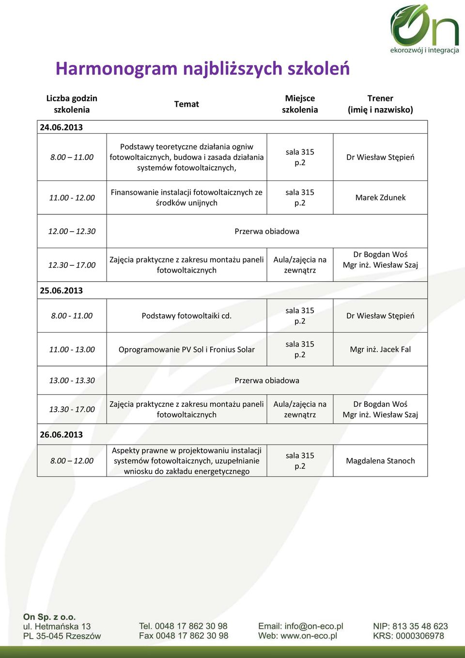 00 Finansowanie instalacji fotowoltaicznych ze środków unijnych sala 315 p.2 Marek Zdunek 12.00 12.30 Przerwa obiadowa 12.30 17.