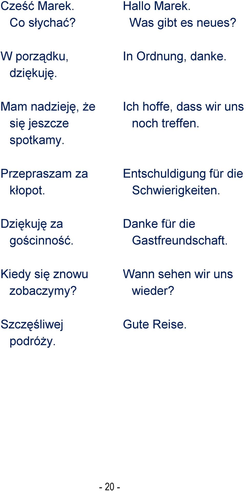 Hallo Marek. Was gibt es neues? In Ordnung, danke. Ich hoffe, dass wir uns noch treffen.