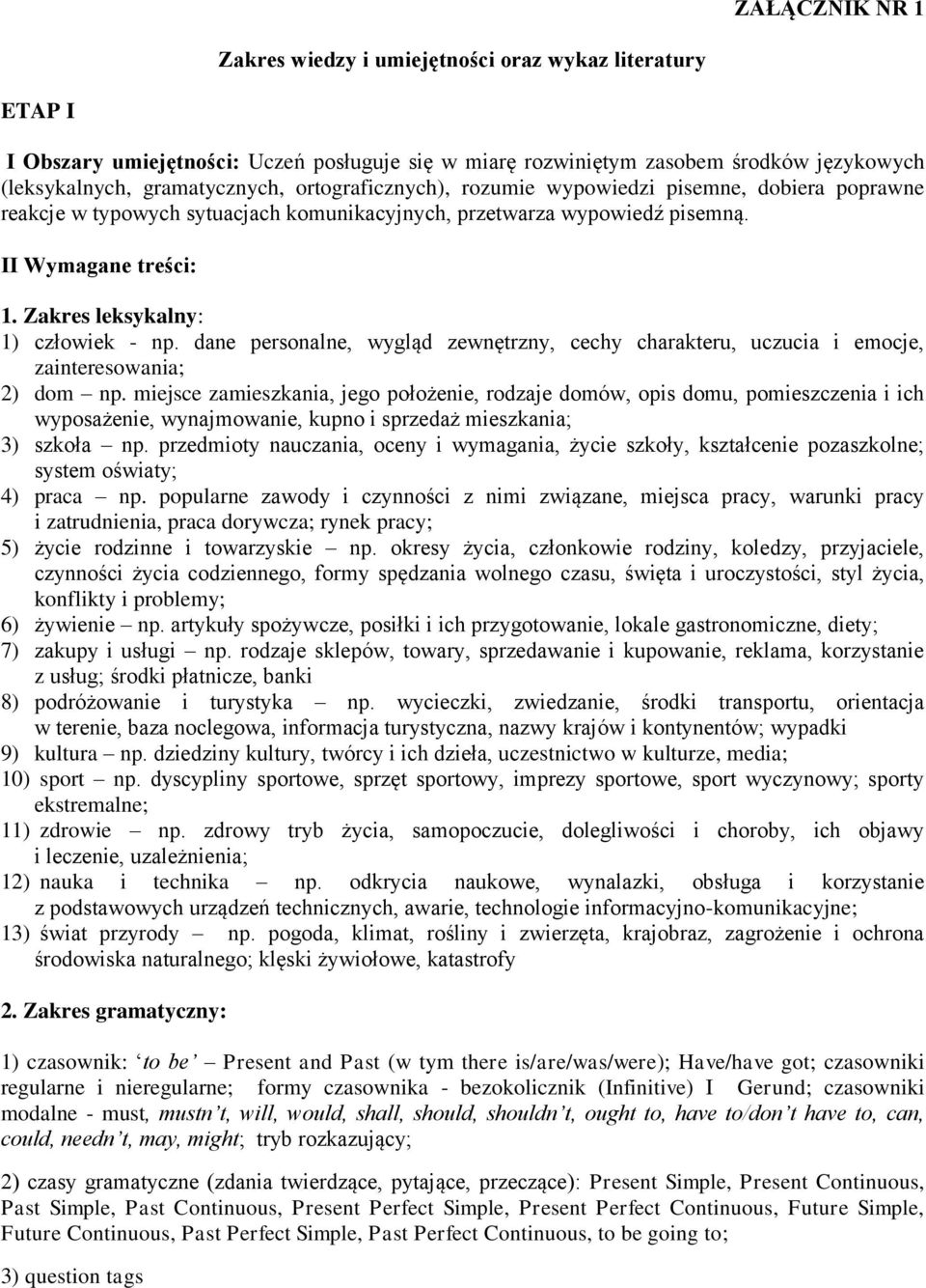 dane personalne, wygląd zewnętrzny, cechy charakteru, uczucia i emocje, zainteresowania; 2) dom np.