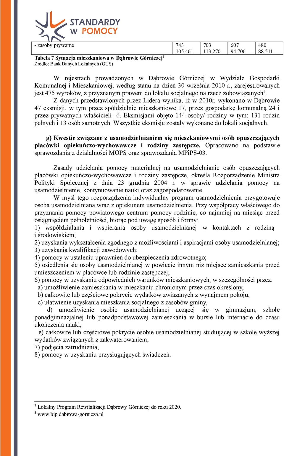 , zarejestrowanych jest 475 wyroków, z przyznanym prawem do lokalu socjalnego na rzecz zobowiązanych 3. Z danych przedstawionych przez Lidera wynika, iż w 2010r.