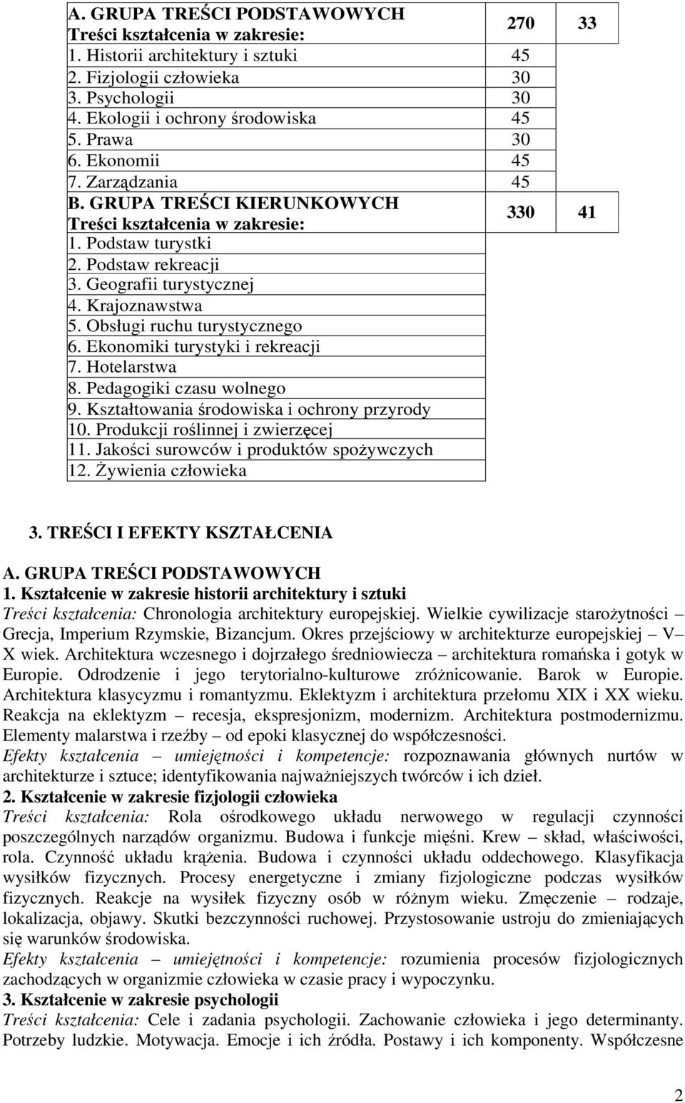 Obsługi ruchu turystycznego 6. Ekonomiki turystyki i rekreacji 7. Hotelarstwa 8. Pedagogiki czasu wolnego 9. Kształtowania rodowiska i ochrony przyrody 10. Produkcji rolinnej i zwierzcej 11.