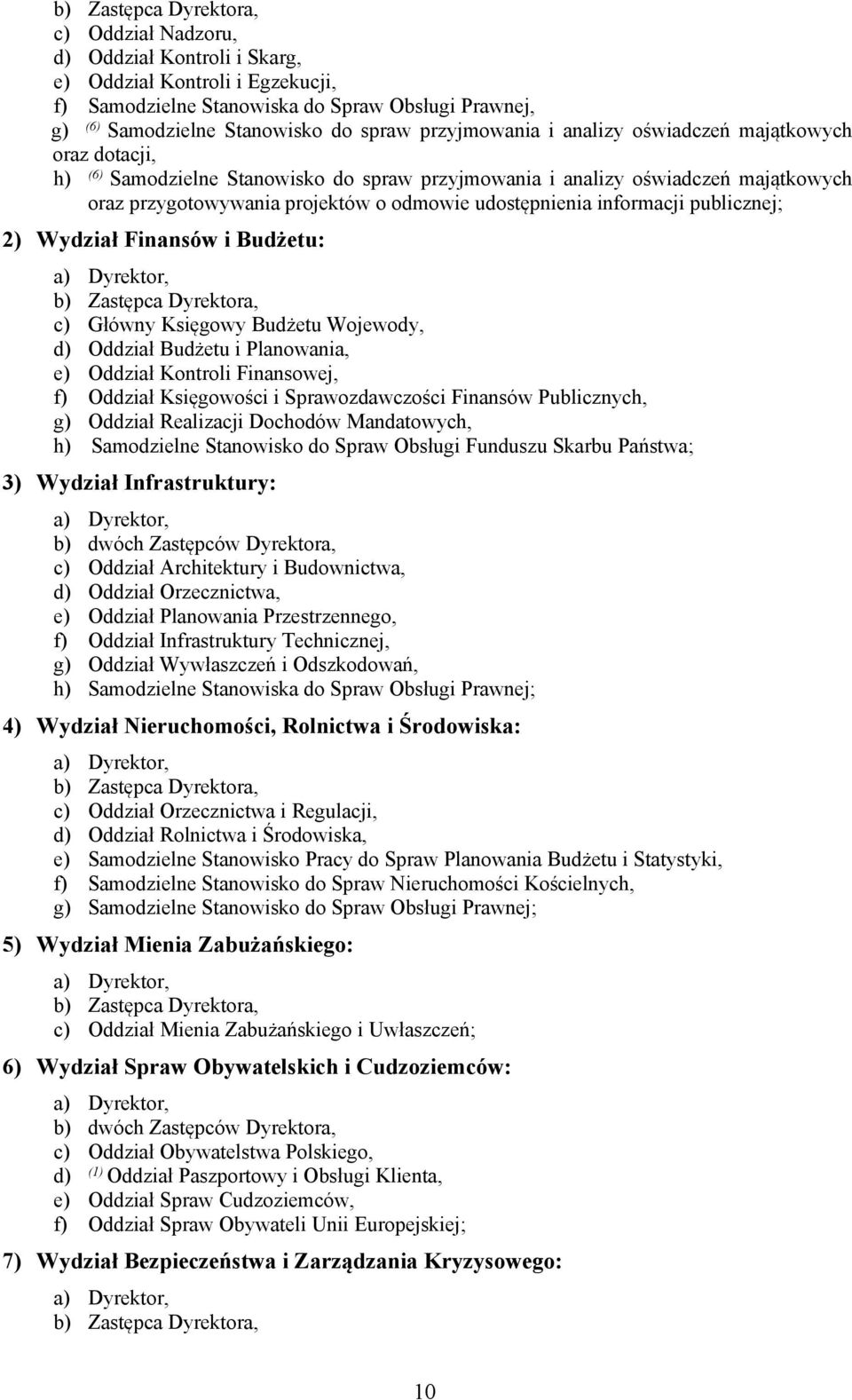 informacji publicznej; 2) Wydział Finansów i Budżetu: a) Dyrektor, b) Zastępca Dyrektora, c) Główny Księgowy Budżetu Wojewody, d) Oddział Budżetu i Planowania, e) Oddział Kontroli Finansowej, f)