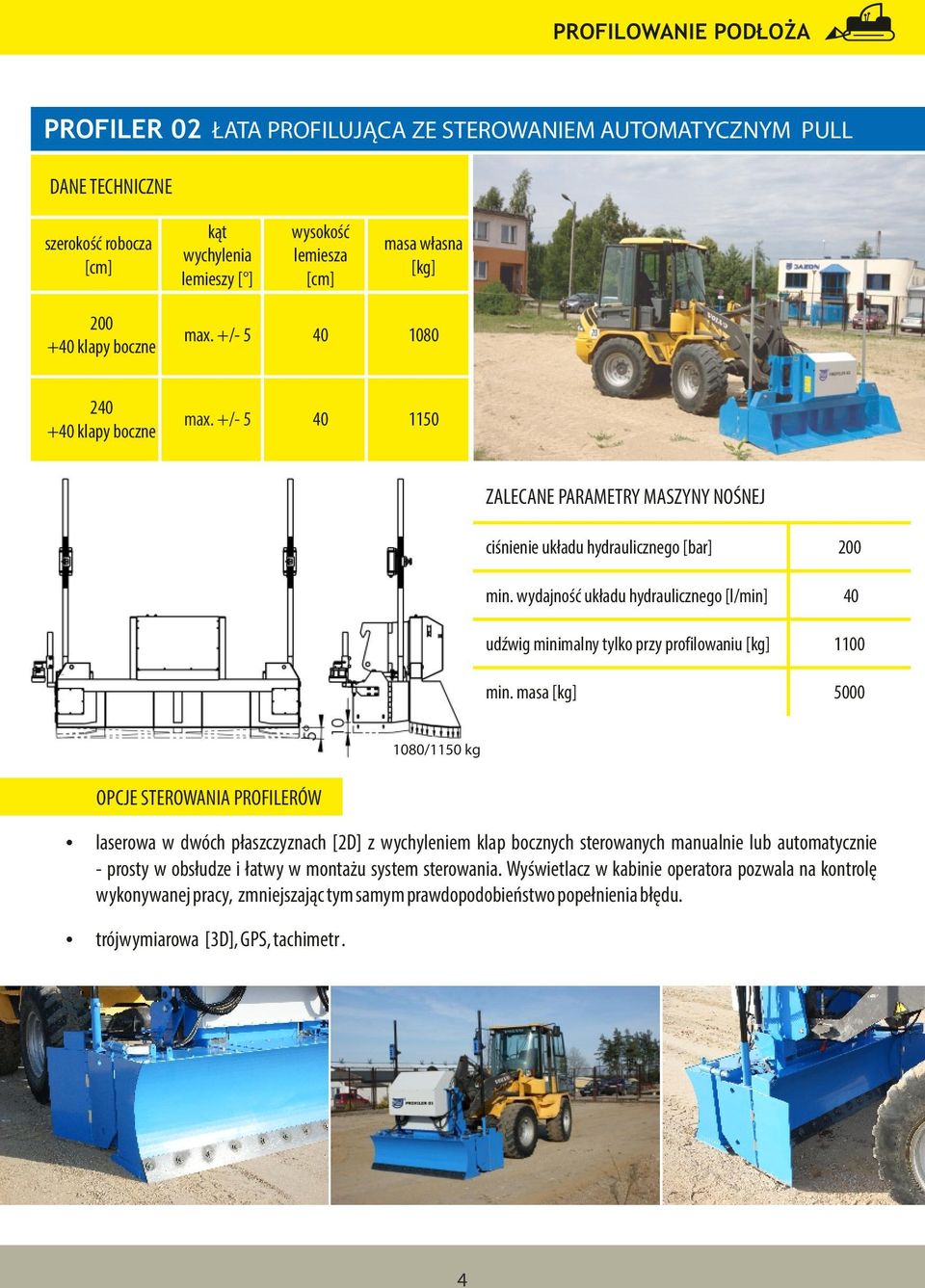 wydajność układu hydraulicznego [l/min] 40 udźwig minimalny tylko przy profilowaniu [kg] 1100 min.