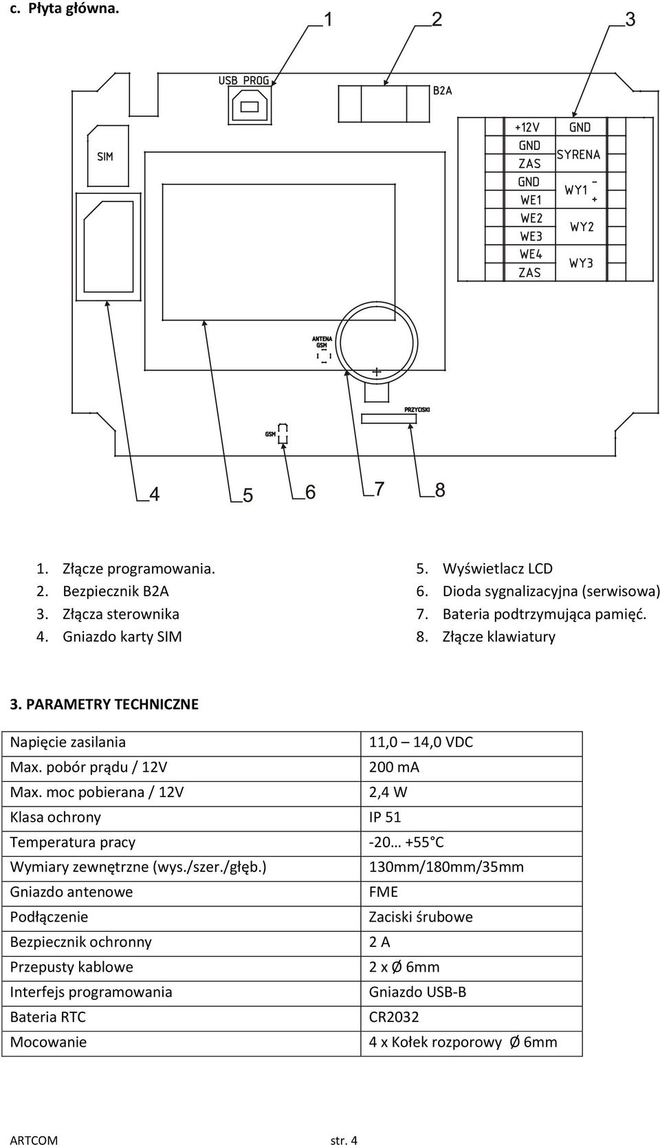 moc pobierana / 12V 2,4 W Klasa ochrony IP 51 Temperatura pracy -20 +55 C Wymiary zewnętrzne (wys./szer./głęb.