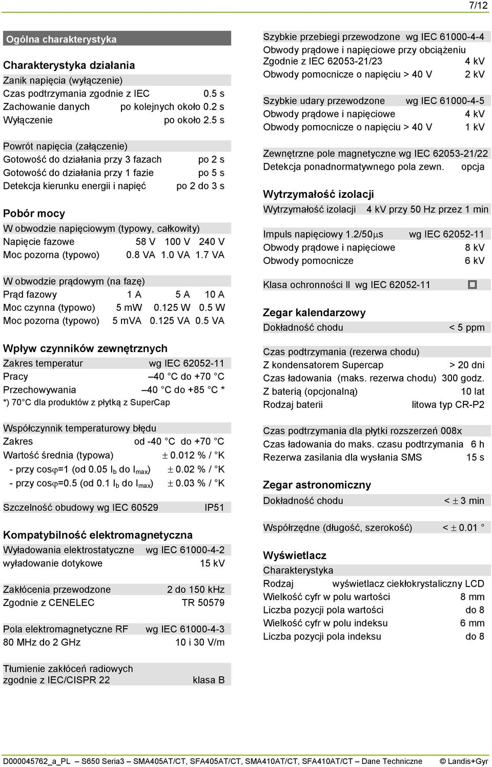 (typowy, całkowity) Napięcie fazowe 58 V 100 V 240 V Moc pozorna (typowo) 0.8 VA 1.0 VA 1.