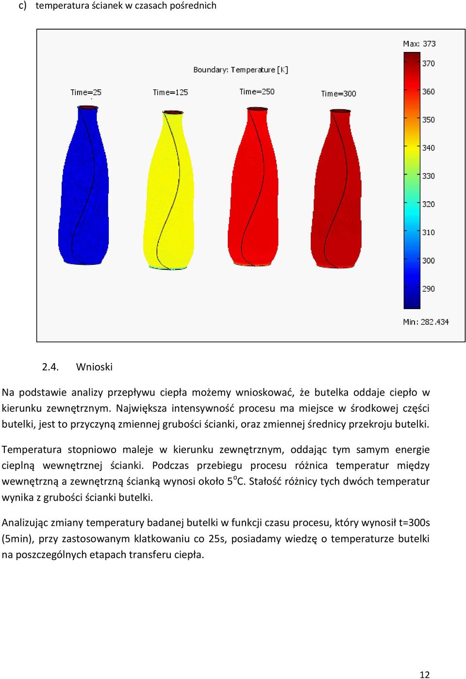 Temperatura stopniowo maleje w kierunku zewnętrznym, oddając tym samym energie cieplną wewnętrznej ścianki.