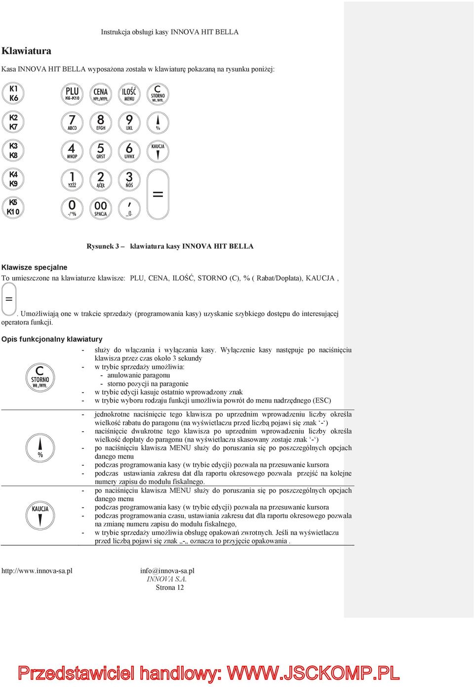 Umo liwiaj one w trakcie sprzeda y (programowania kasy) uzyskanie szybkiego dost pu do interesuj cej operatora funkcji. Opis funkcjonalny klawiatury - słu y do wł czania i wył czania kasy.