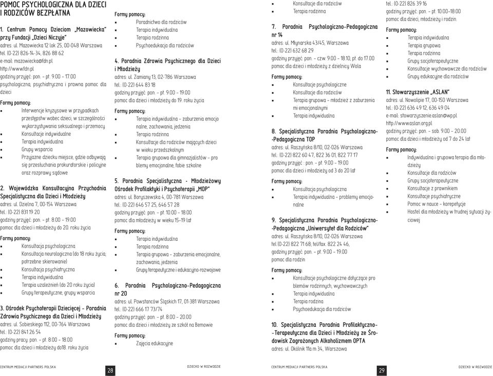 00 psychologiczna, psychiatryczna i prawna pomoc dla dzieci Interwencje kryzysowe w przypadkach przestêpstw wobec dzieci, w szczególności wykorzystywania seksualnego i przemocy Konsultacje