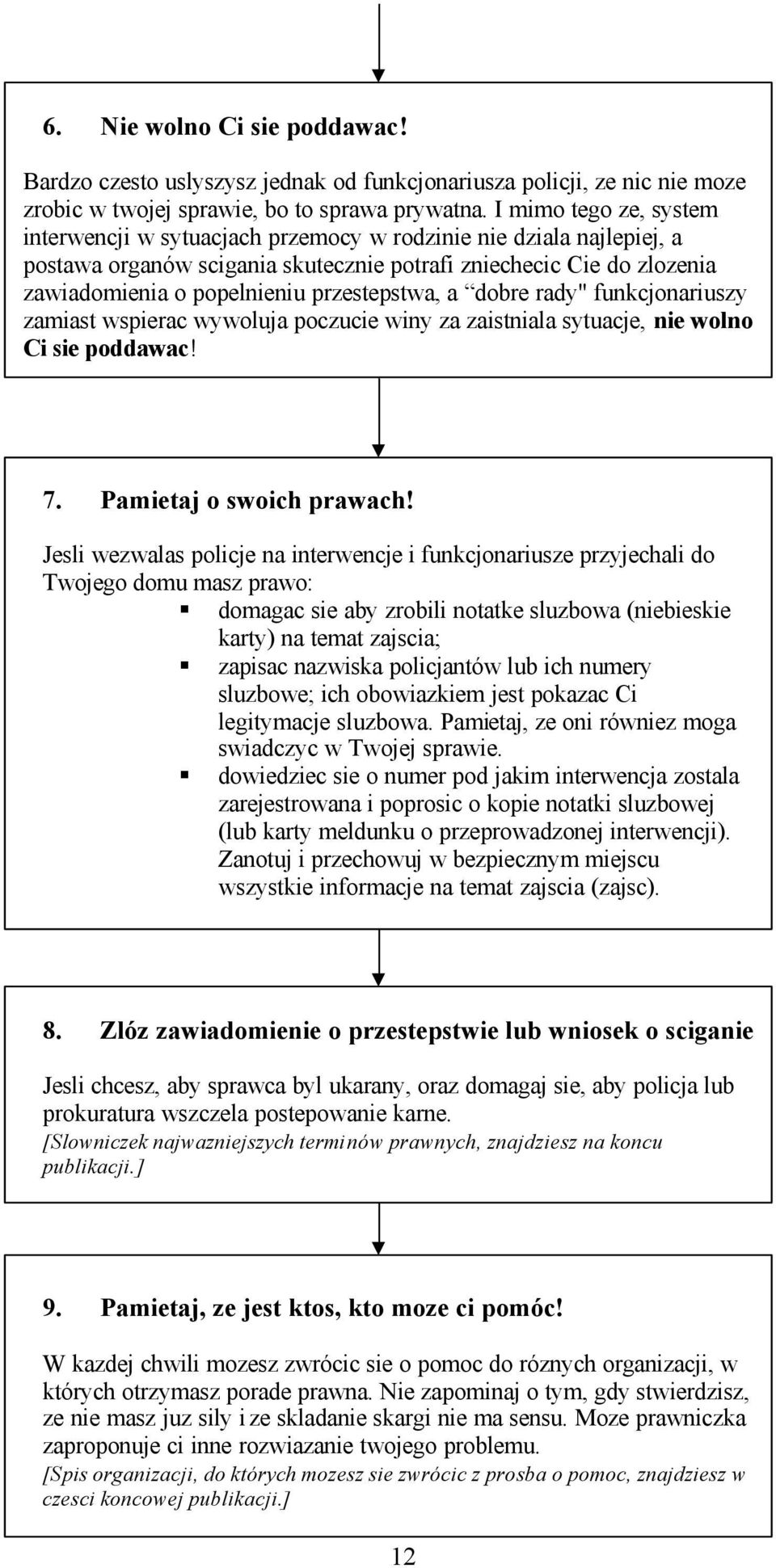 przestepstwa, a dobre rady" funkcjonariuszy zamiast wspierac wywoluja poczucie winy za zaistniala sytuacje, nie wolno Ci sie poddawac! 7. Pamietaj o swoich prawach!