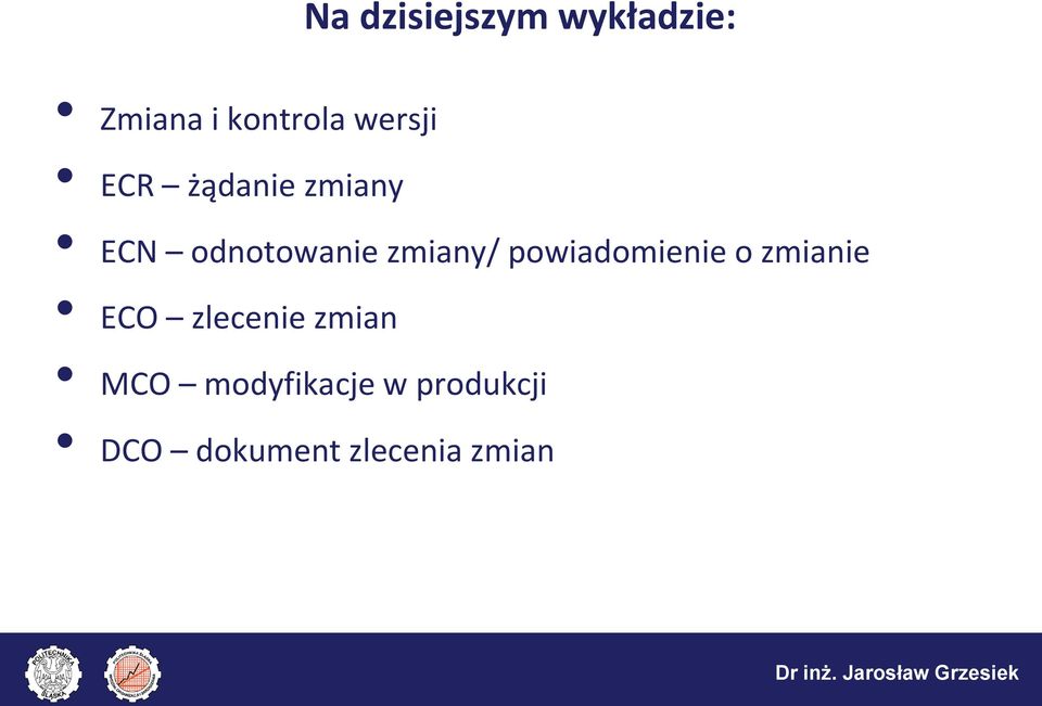 zmiany/ powiadomienie o zmianie ECO zlecenie