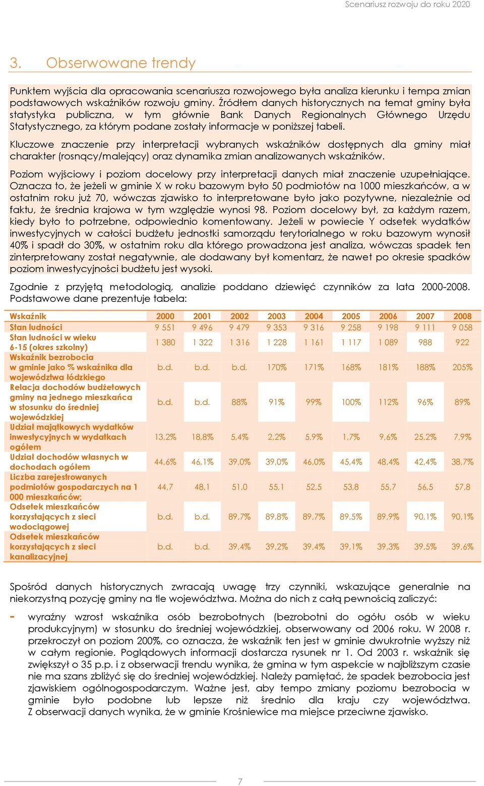 Kluczowe znaczenie przy interpretacji wybranych wskaźników dostępnych dla gminy miał charakter (rosnący/malejący) oraz dynamika zmian analizowanych wskaźników.