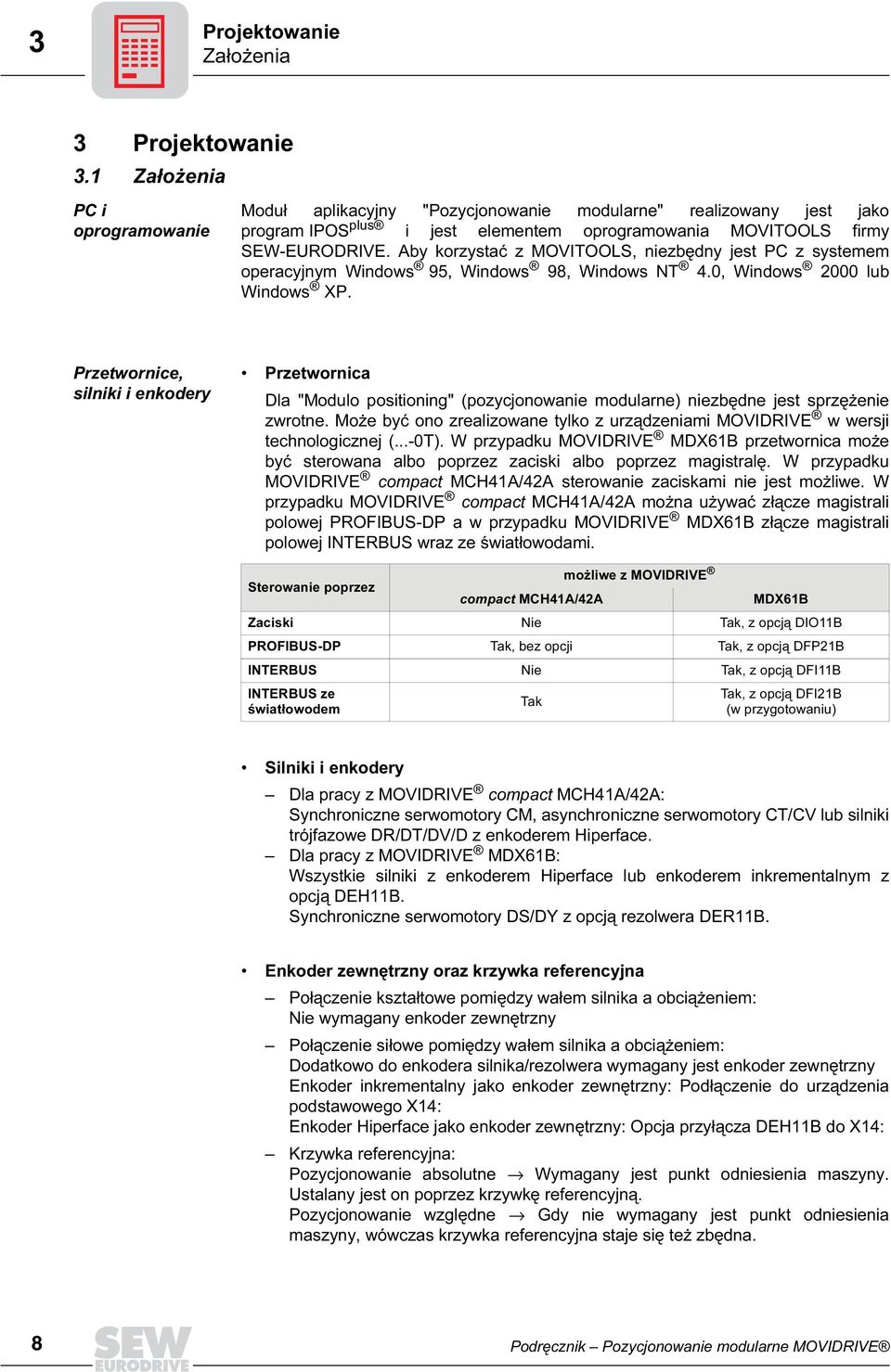 Aby korzystać z MOVITOOLS, niezbędny jest PC z systemem operacyjnym Windows 95, Windows 98, Windows NT 4.0, Windows 2000 lub Windows XP.