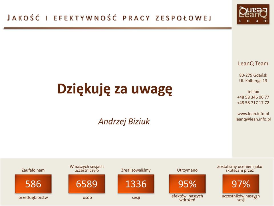 info.pl Zaufało nam 586 przedsiębiorstw W naszych sesjach uczestniczyło Zrealizowaliśmy Utrzymano 6589 1336