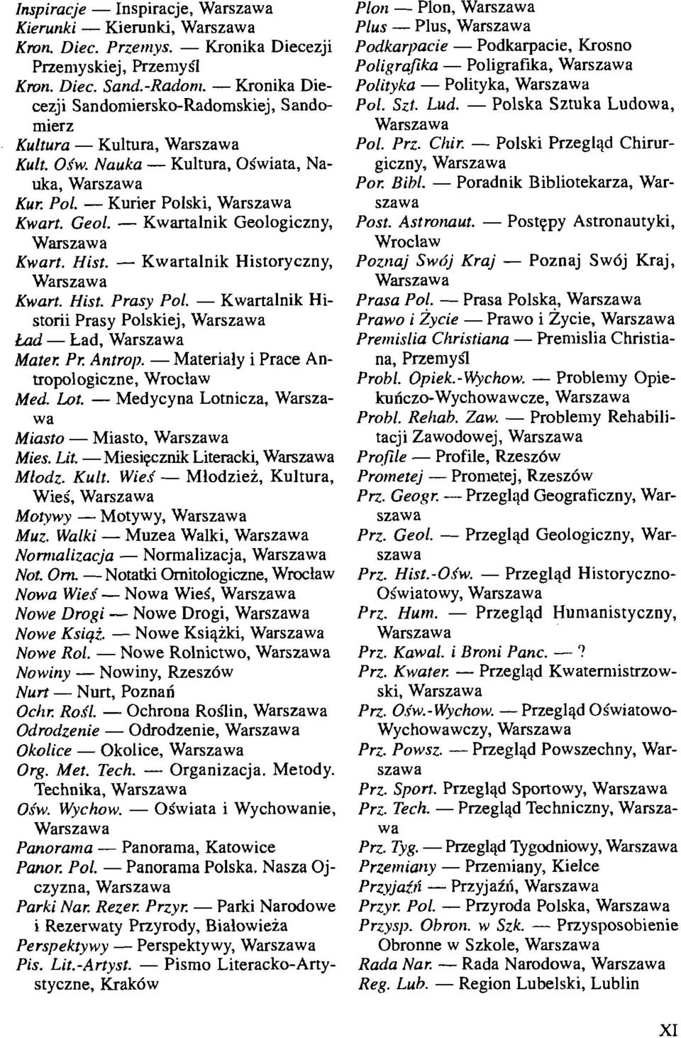 - Kwartalnik Geologiczny, Warszawa Kwart. Hist. - Kwartalnik Historyczny, Warszawa Kwart. Hist. Prasy Pol. - Kwartalnik Historii Prasy Polskiej, Warszawa tad - Lad, Warszawa mate^ PI: Antroll.
