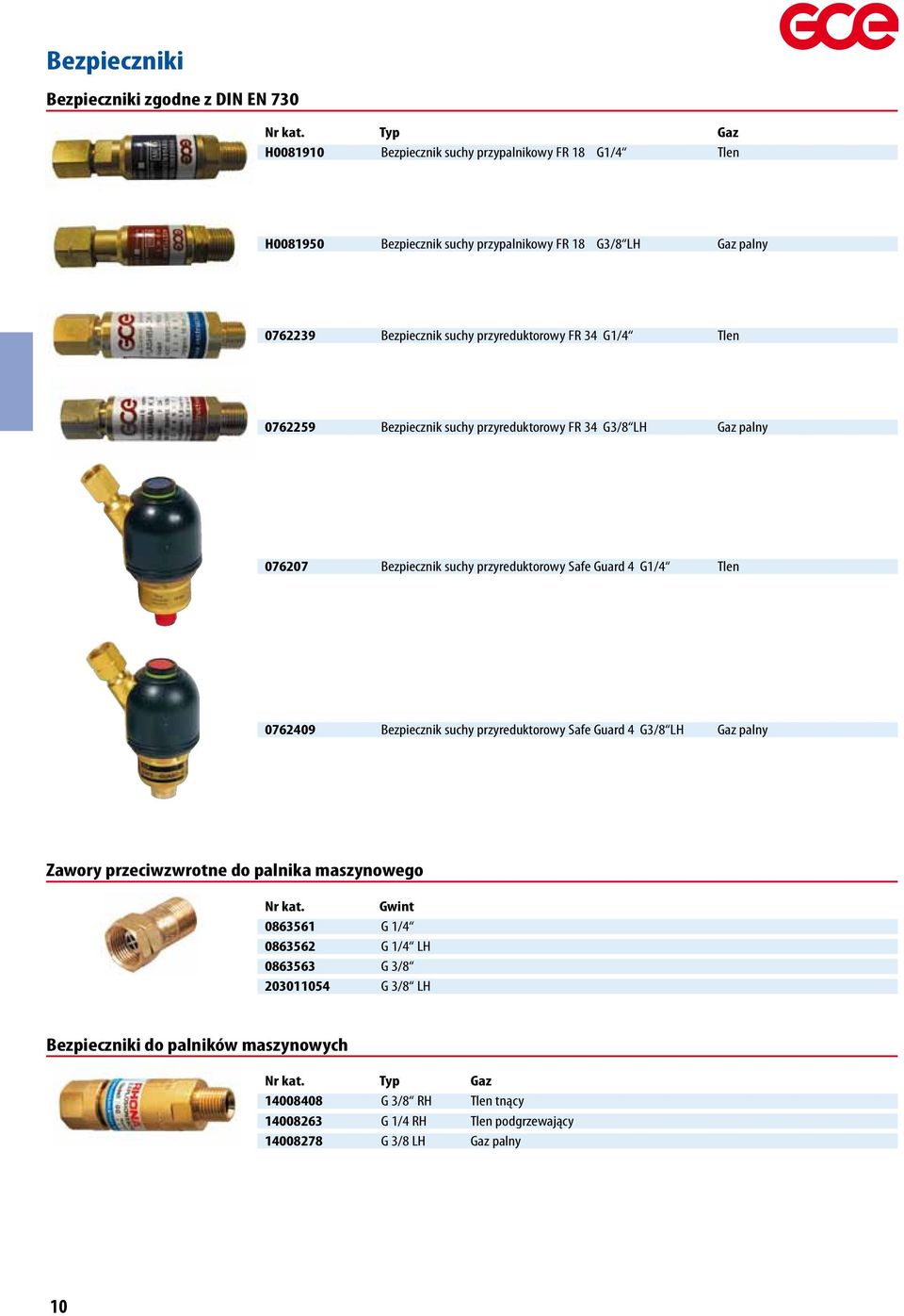 Safe Guard 4 G1/4 Tlen 0762409 Bezpiecznik suchy przyreduktorowy Safe Guard 4 G3/8 LH Gaz palny Zawory przeciwzwrotne do palnika maszynowego Gwint 0863561 G 1/4 0863562 G