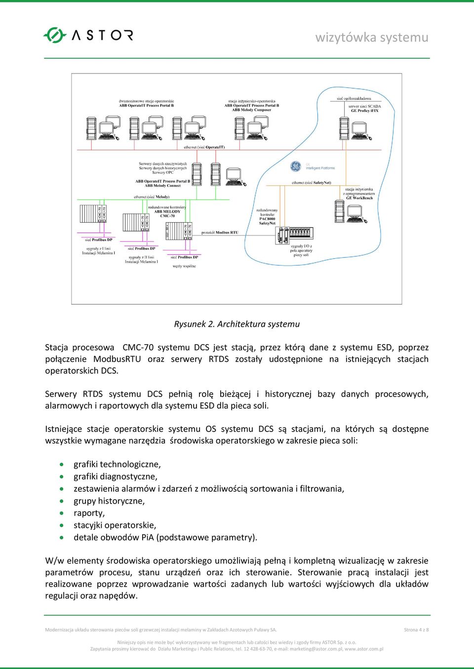 operatorskich DCS. Serwery RTDS systemu DCS pełnią rolę bieżącej i historycznej bazy danych procesowych, alarmowych i raportowych dla systemu ESD dla pieca soli.