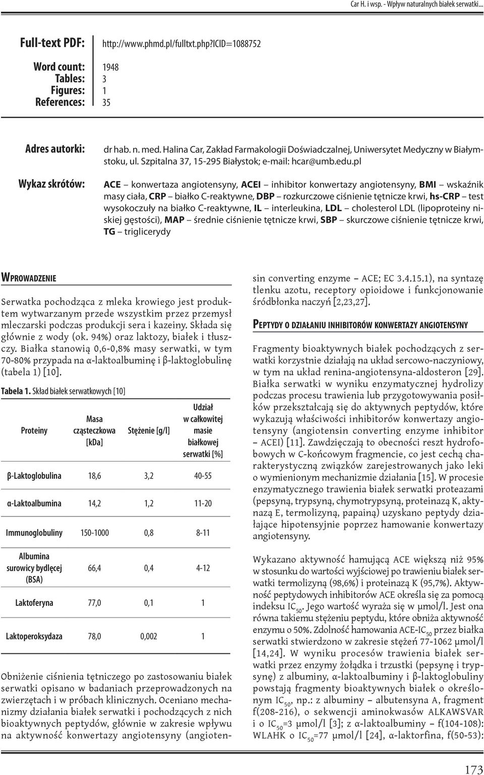 Szpitalna 37, 15-295 Białystok; e-mail: hcar@umb.edu.