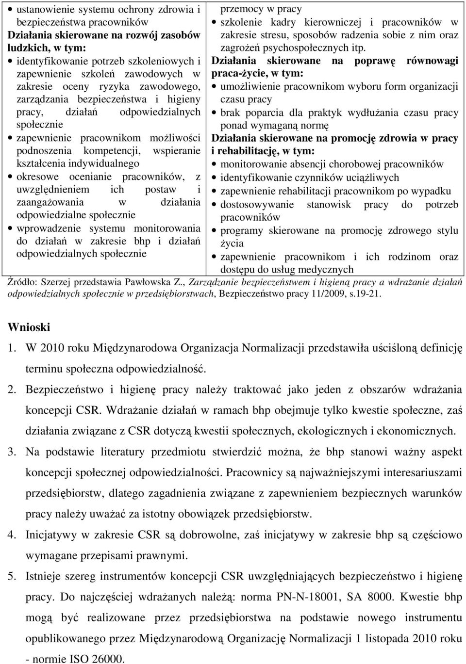 indywidualnego okresowe ocenianie pracowników, z uwzględnieniem ich postaw i zaangaŝowania w działania odpowiedzialne społecznie wprowadzenie systemu monitorowania do działań w zakresie bhp i działań