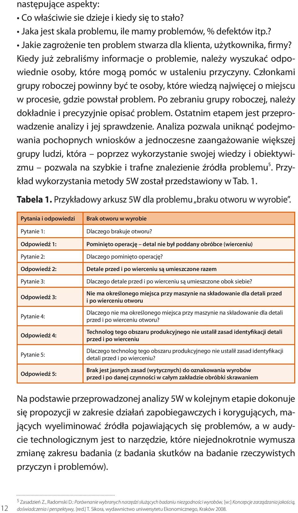 Członkami grupy roboczej powinny być te osoby, które wiedzą najwięcej o miejscu w procesie, gdzie powstał problem. Po zebraniu grupy roboczej, należy dokładnie i precyzyjnie opisać problem.