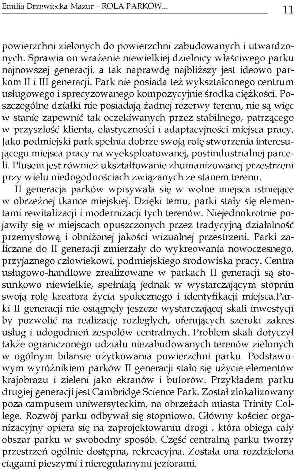 Park nie posiada też wykształconego centrum usługowego i sprecyzowanego kompozycyjnie środka ciężkości.