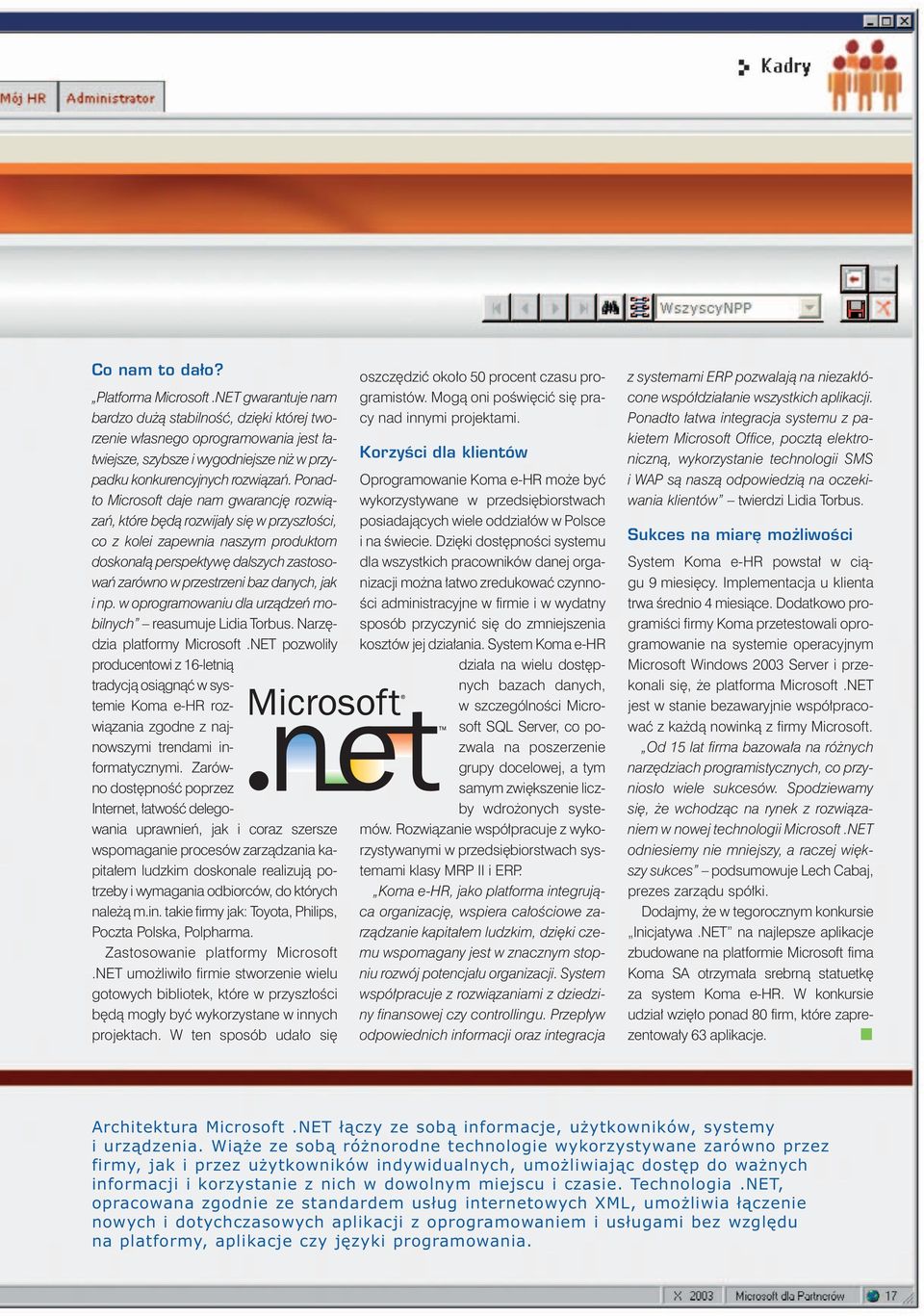 Ponadto Microsoft daje nam gwarancję rozwiązań, które będą rozwijały się w przyszłości, co z kolei zapewnia naszym produktom doskonałą perspektywę dalszych zastosowań zarówno w przestrzeni baz