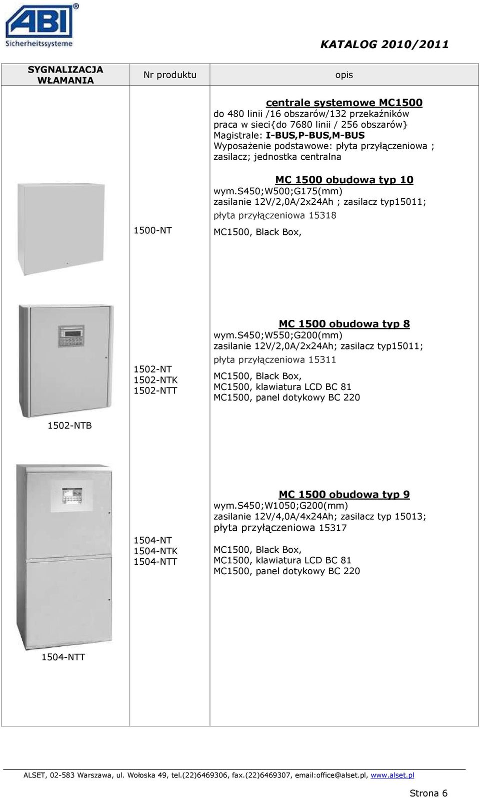 s450;w500;g175(mm) zasilanie 12V/2,0A/2x24Ah ; zasilacz typ15011; płyta przyłączeniowa 15318 MC1500, Black Box, 1502-NT 1502-NTK 1502-NTT MC 1500 obudowa typ 8 wym.