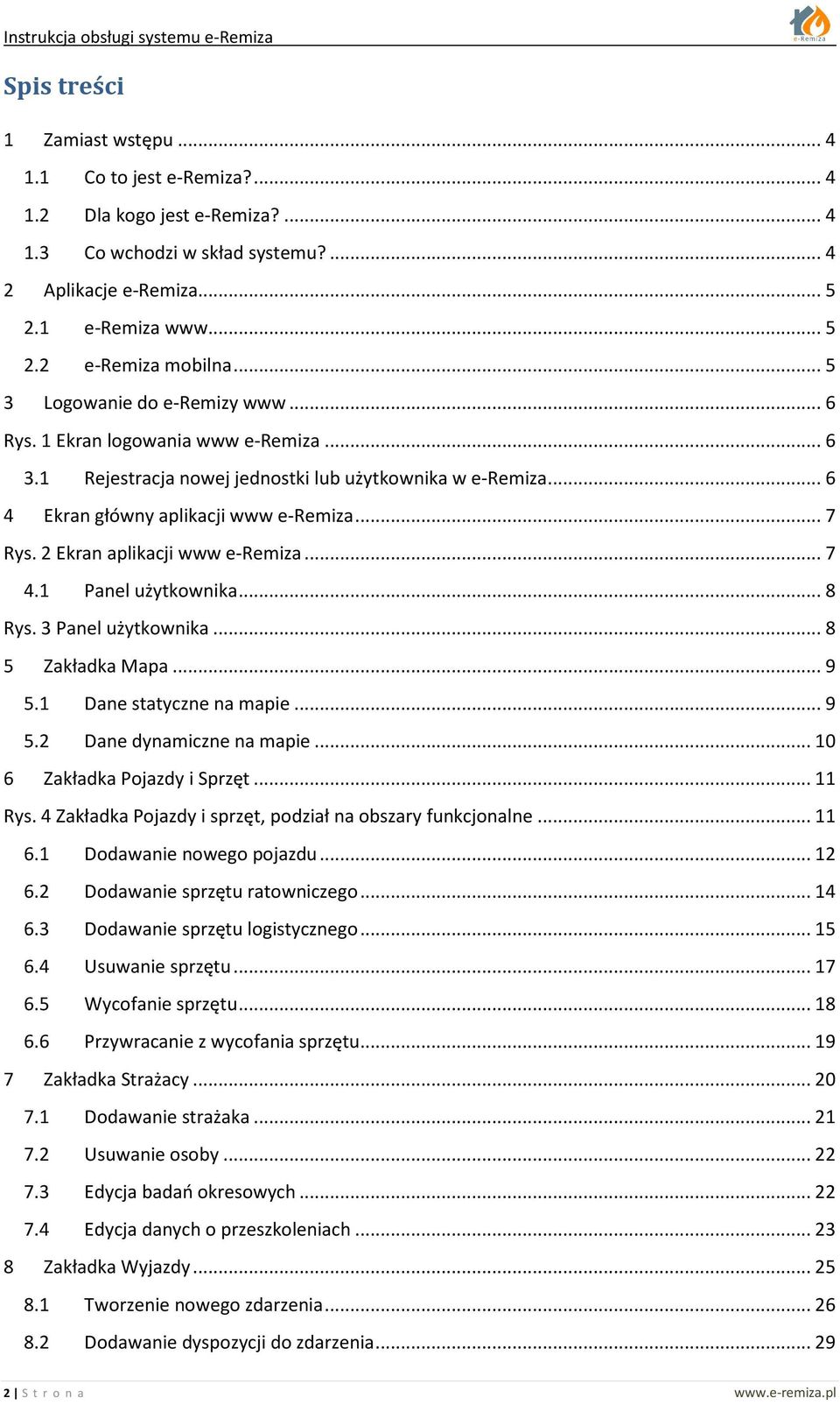 2 Ekran aplikacji www e-remiza... 7 4.1 Panel użytkownika... 8 Rys. 3 Panel użytkownika... 8 5 Zakładka Mapa... 9 5.1 Dane statyczne na mapie... 9 5.2 Dane dynamiczne na mapie.