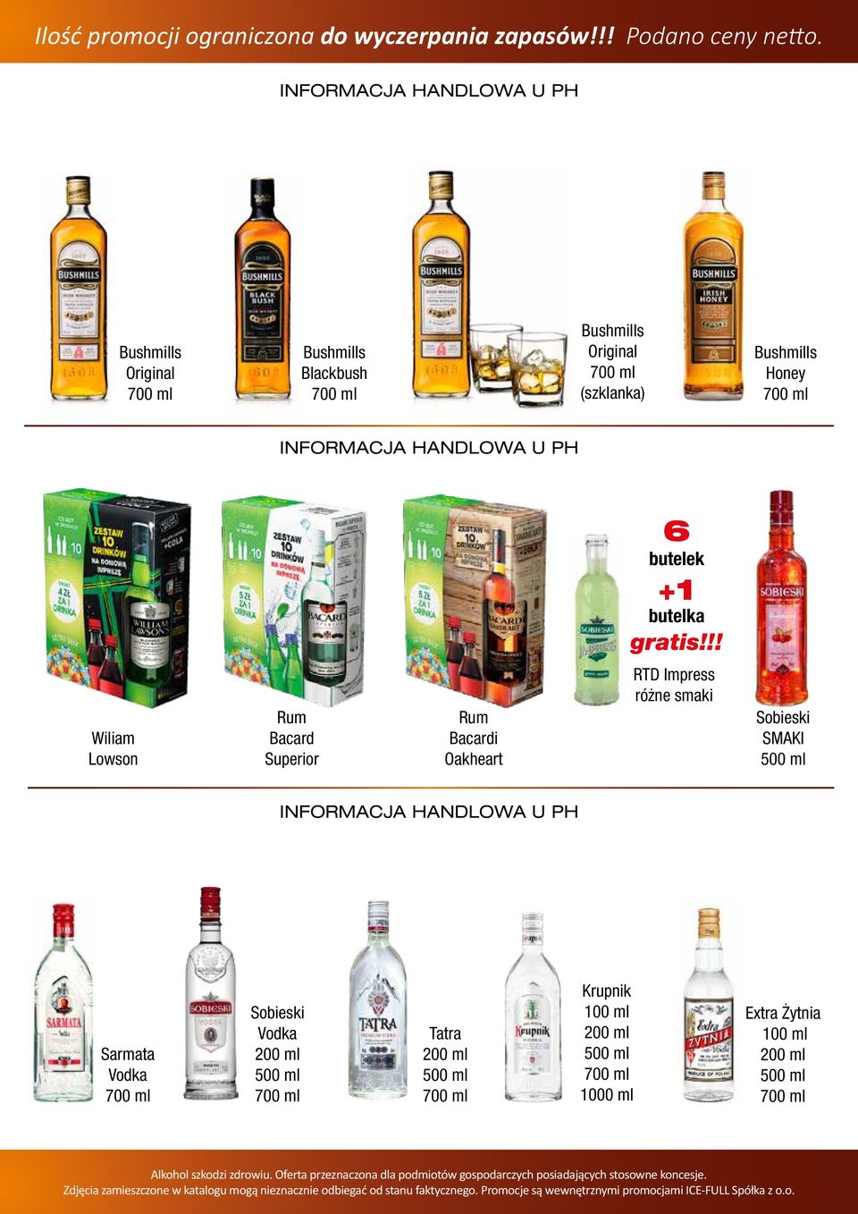 +1 butelka Wiliam Lowson Rum Bacard Superior Rum Bacardi Oakheart RTD Impress różne smaki