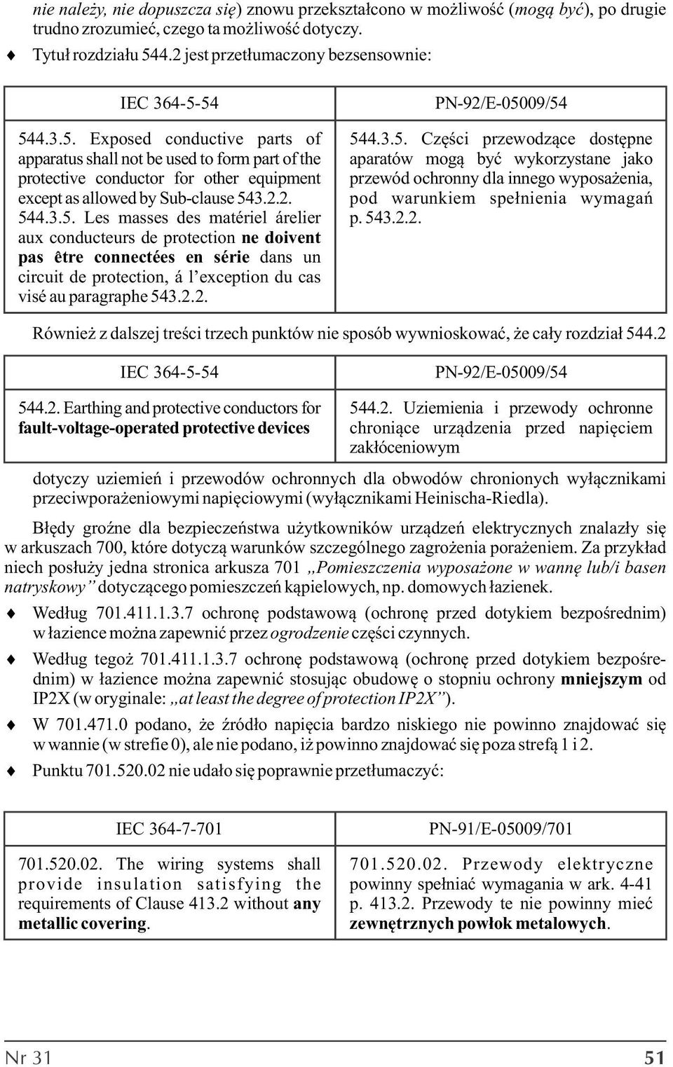 2.2. 544.3.5. Les masses des matériel árelier aux conducteurs de protection ne doivent pas etre connectées en série dans un circuit de protection, á l exception du cas visé au paragraphe 543.2.2. PN-92/E-05009/54 544.