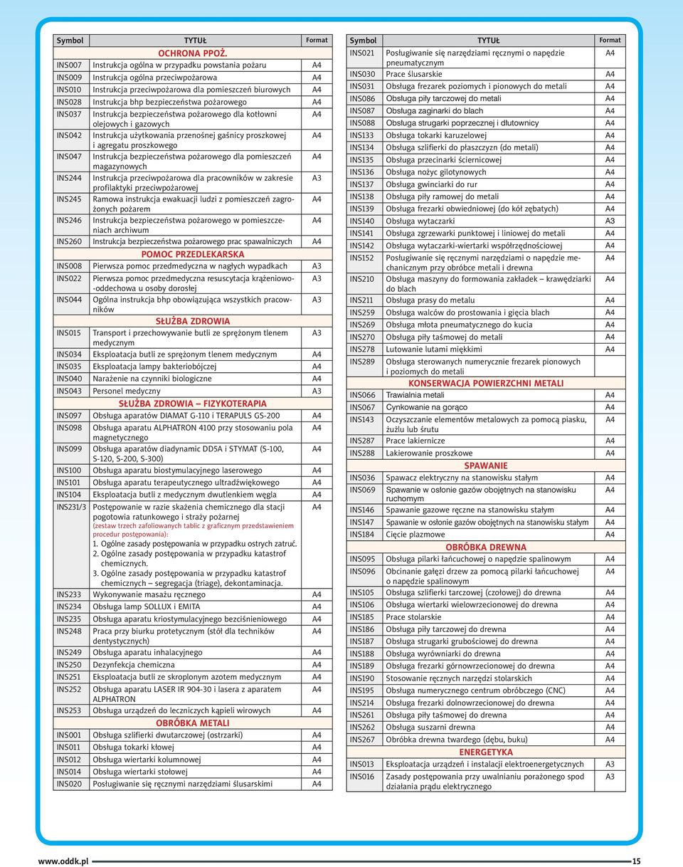 pożarowego INS037 Instrukcja bezpieczeństwa pożarowego dla kotłowni olejowych i gazowych INS042 Instrukcja użytkowania przenośnej gaśnicy proszkowej i agregatu proszkowego INS047 Instrukcja