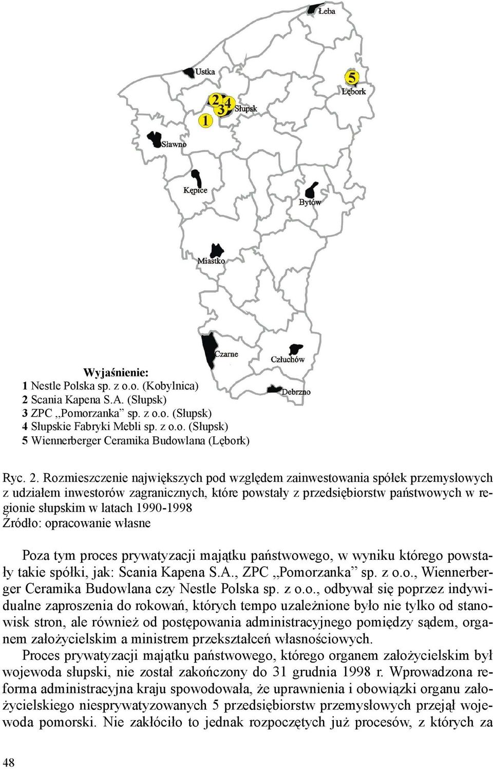 1990-1998 Źródło: opracowanie własne Poza tym proces prywatyzacji majątku państwowego, w wyniku którego powstały takie spółki, jak: Scania Kapena S.A., ZPC Pomorzanka sp. z o.o., Wiennerberger Ceramika Budowlana czy Nestle Polska sp.