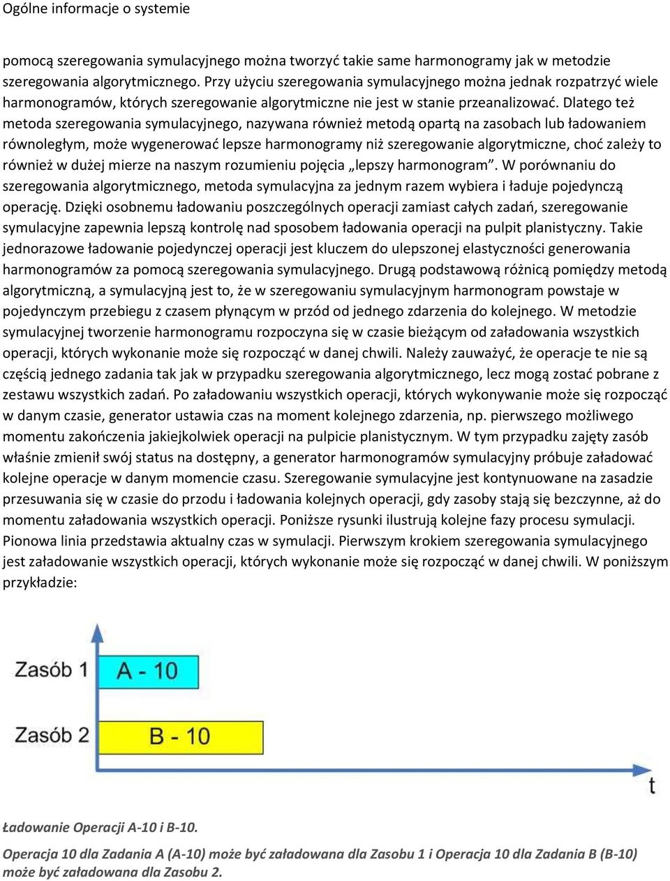 Dlatego też metoda szeregowania symulacyjnego, nazywana również metodą opartą na zasobach lub ładowaniem równoległym, może wygenerować lepsze harmonogramy niż szeregowanie algorytmiczne, choć zależy