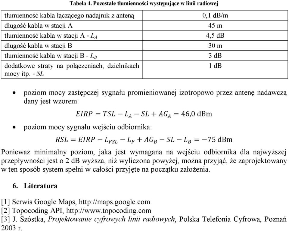 kabla w stacji B - L B dodatkowe straty na połączeniach, dzielnikach mocy itp.