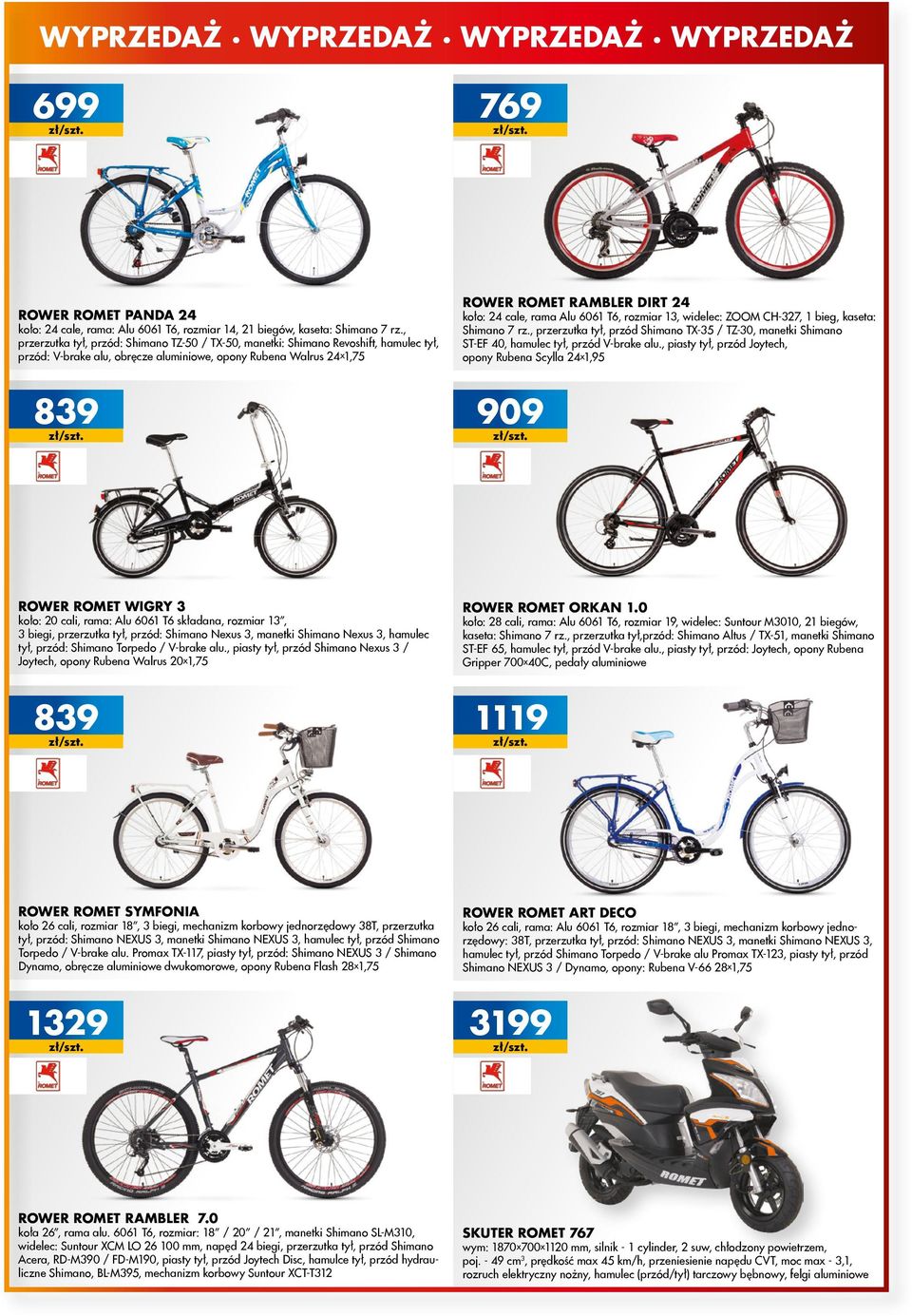 rama Alu 6061 T6, rozmiar 13, widelec: ZOOM CH-327, 1 bieg, kaseta: Shimano 7 rz., przerzutka tył, przód Shimano TX-35 / TZ-30, manetki Shimano ST-EF 40, hamulec tył, przód V-brake alu.