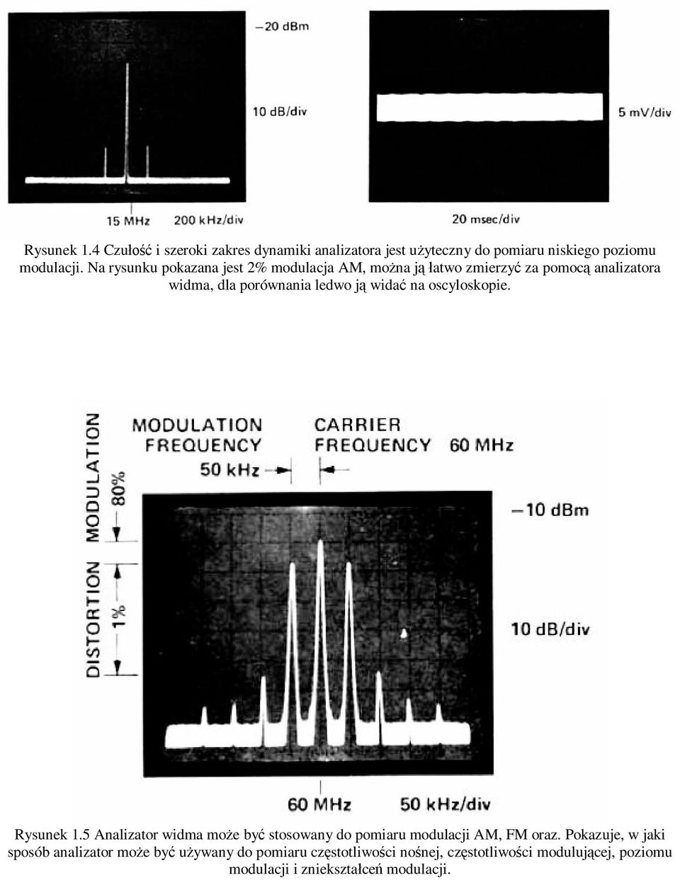 na oscyloskopie. Rysunek 1.5 Analizator widma moe by stosowany do pomiaru modulacji AM, FM oraz.