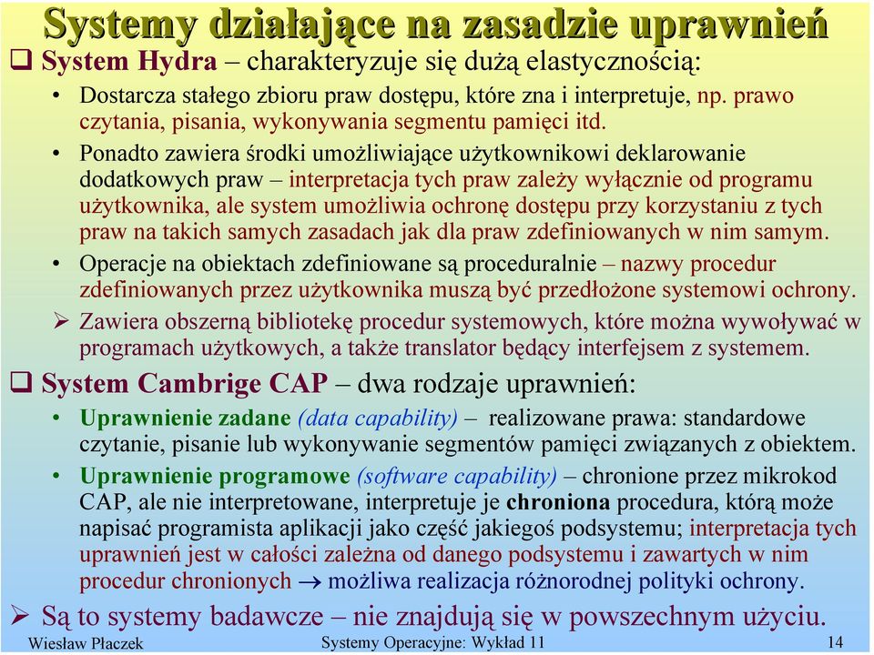 Ponadto zawiera środki umożliwiające użytkownikowi deklarowanie dodatkowych praw interpretacja tych praw zależy wyłącznie od programu użytkownika, ale system umożliwia ochronę dostępu przy