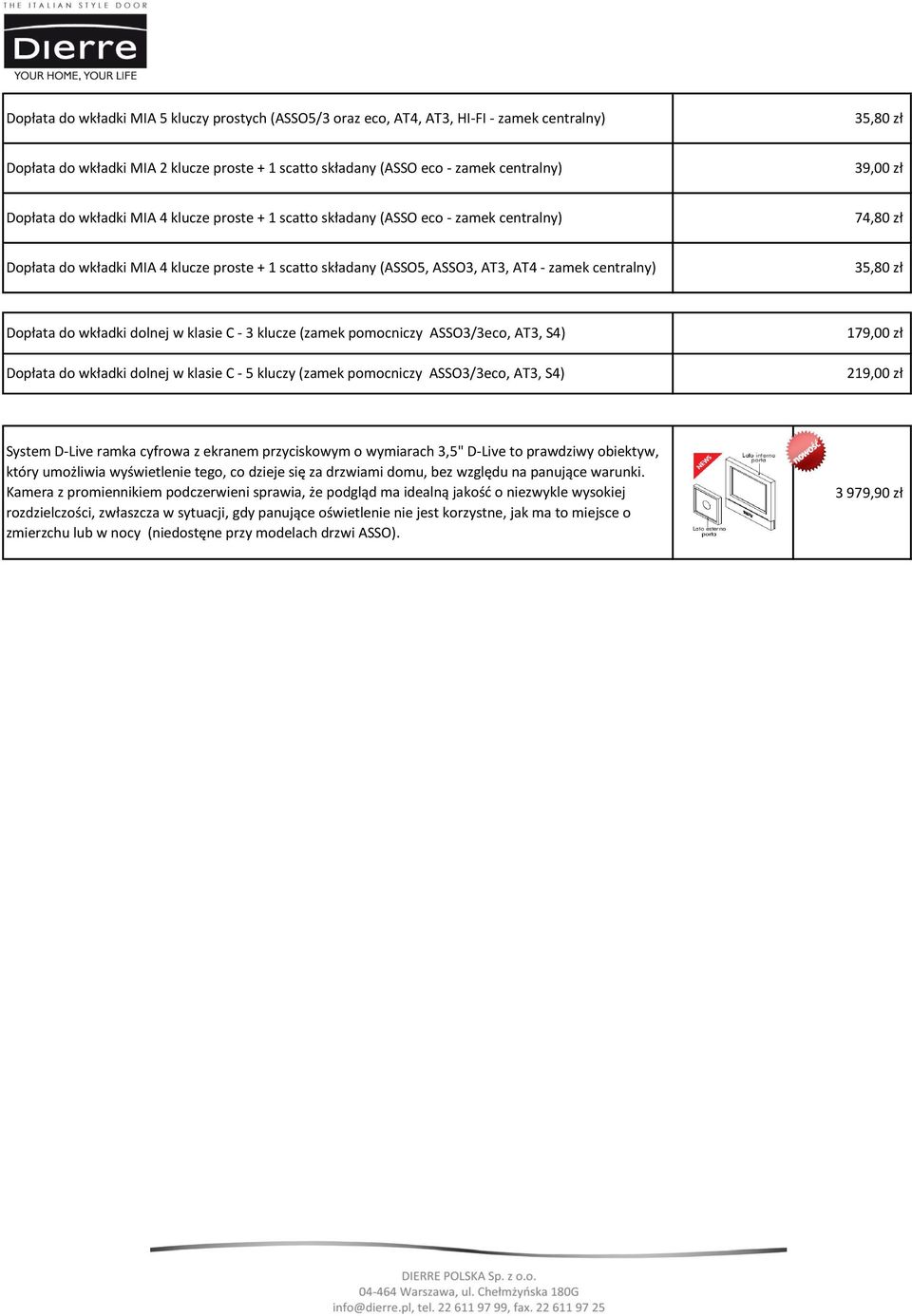 centralny) 35,80 zł Dopłata do wkładki dolnej w klasie C - 3 klucze (zamek pomocniczy ASSO3/3eco, AT3, S4) Dopłata do wkładki dolnej w klasie C - 5 kluczy (zamek pomocniczy ASSO3/3eco, AT3, S4)