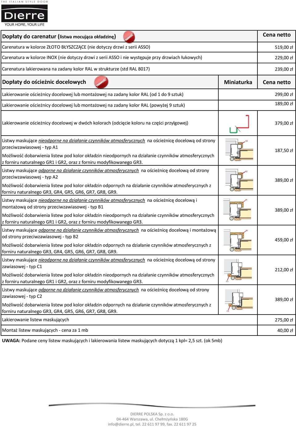 9 sztuk) Lakierowanie ościeżnicy docelowej lub montażowej na zadany kolor RAL (powyżej 9 sztuk) Miniaturka Cena netto 519,00 zł 229,00 zł 239,00 zł Cena netto 299,00 zł 189,00 zł Lakierowanie