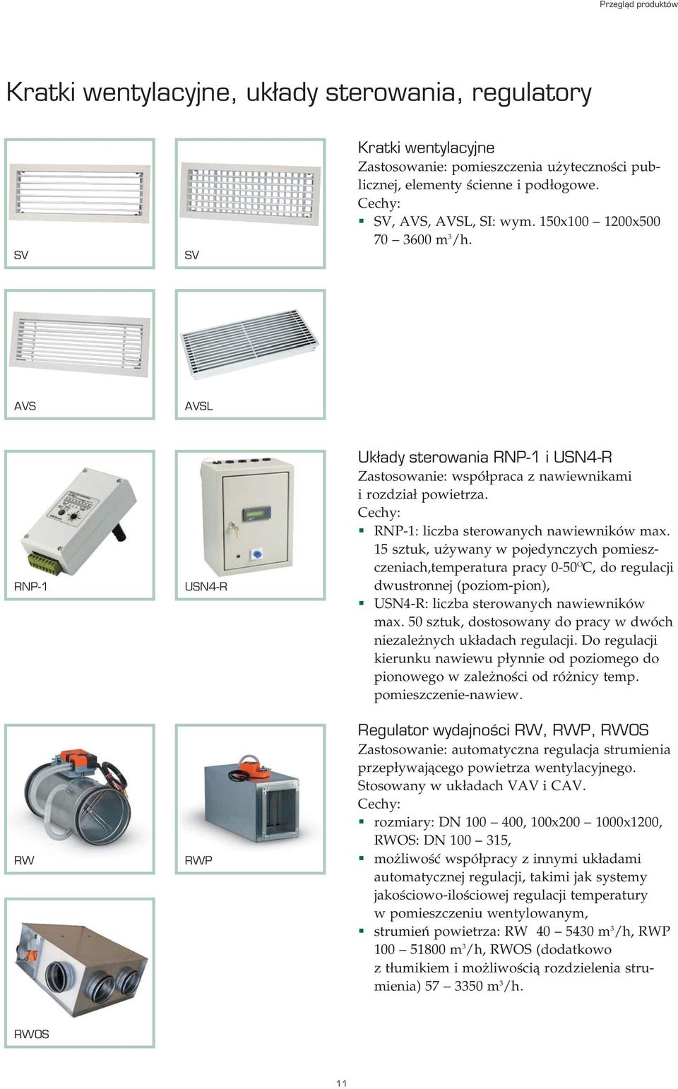 15 sztuk, używany w pojedynczych pomiesz czeniach,temperatura pracy 0 50 O C, do regulacji dwustronnej (poziom pion), USN4 R: liczba sterowanych nawiewników max.