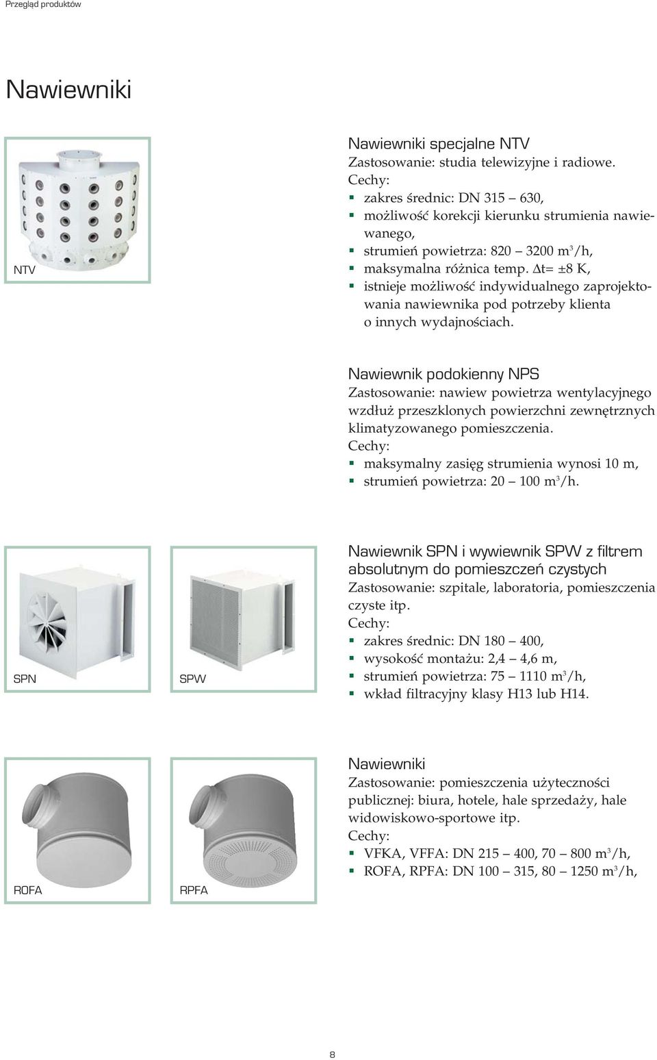 Δt= ±8 K, istnieje możliwość indywidualnego zaprojekto wania nawiewnika pod potrzeby klienta o innych wydajnościach.