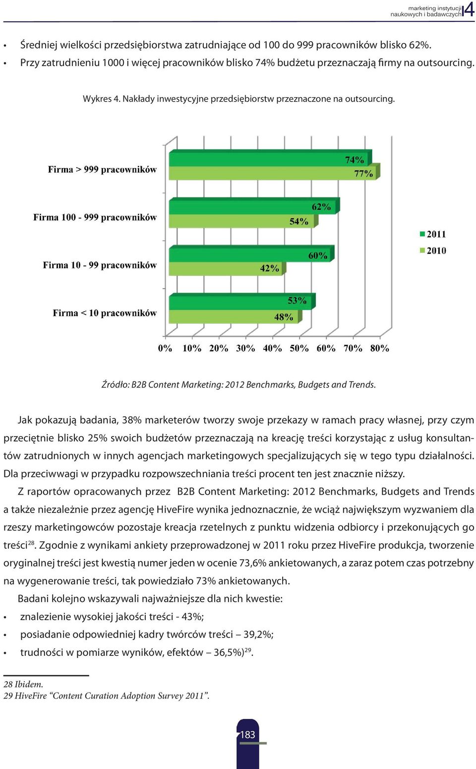 Jak pokazują badania, 38% marketerów tworzy swoje przekazy w ramach pracy własnej, przy czym przeciętnie blisko 25% swoich budżetów przeznaczają na kreację treści korzystając z usług konsultantów