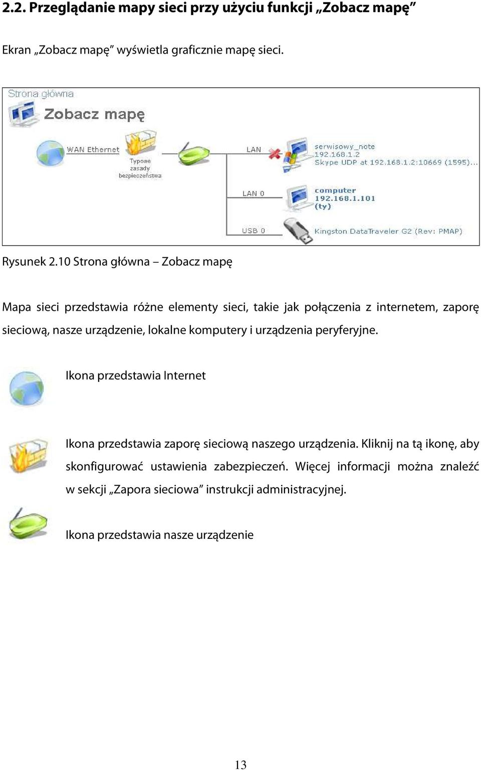 lokalne komputery i urządzenia peryferyjne. Ikona przedstawia Internet Ikona przedstawia zaporę sieciową naszego urządzenia.