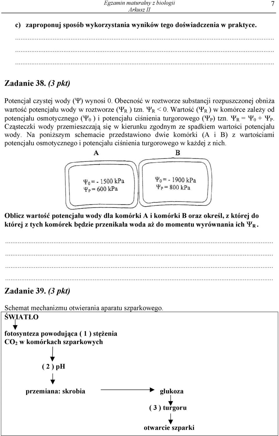 Wartość (Ψ R ) w komórce zależy od potencjału osmotycznego (Ψ 0 ) i potencjału ciśnienia turgorowego (Ψ P ) tzn. Ψ R = Ψ 0 + Ψ P.